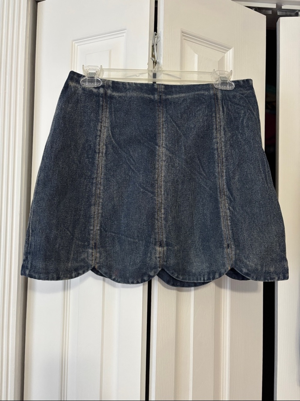 Altar'd State Dark Denim Scalloped Mini Skirt